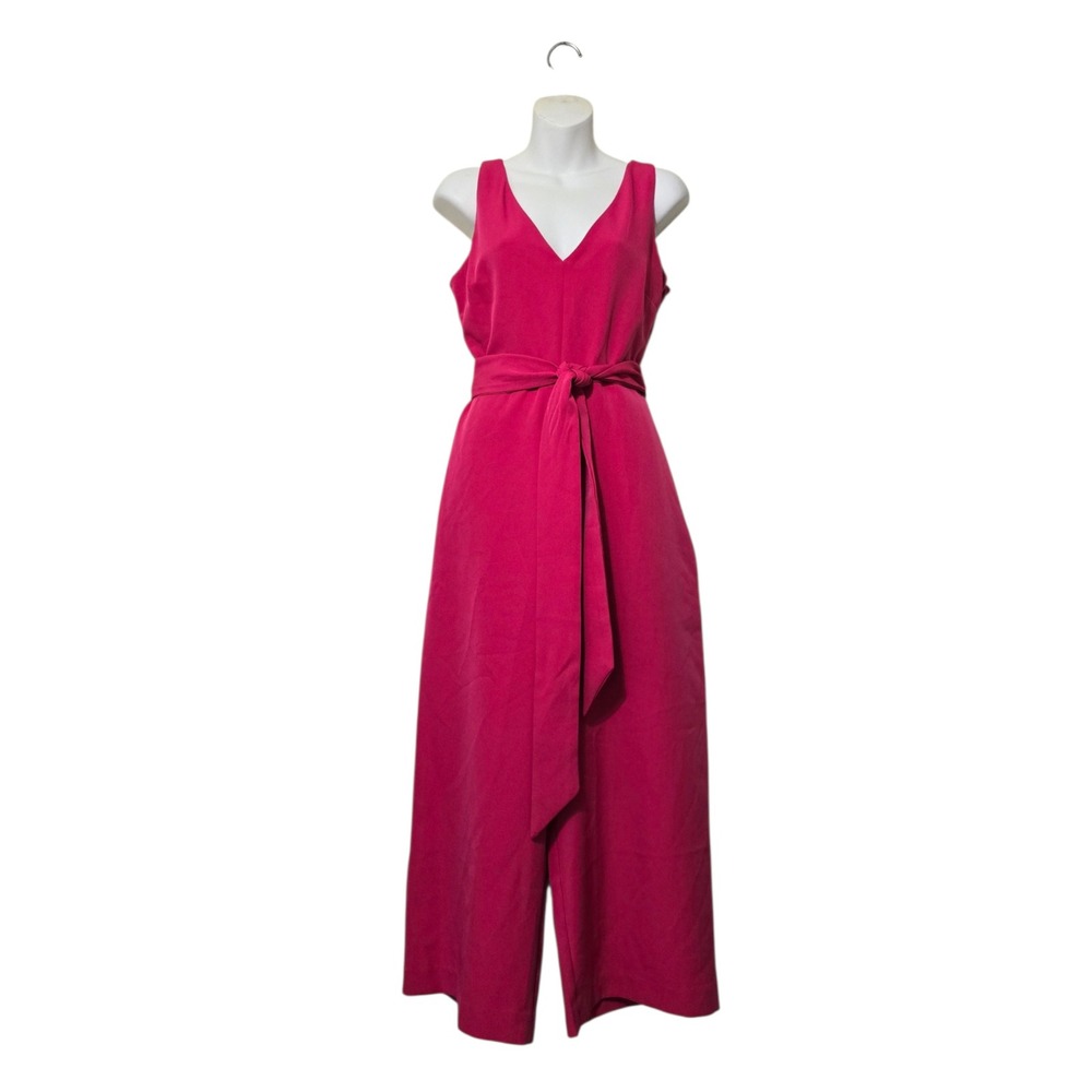 Sam Edelman V-Neck Tie Waist Cropped Wide Leg Jumpsuit In Hot Pink Sz 8 NWT